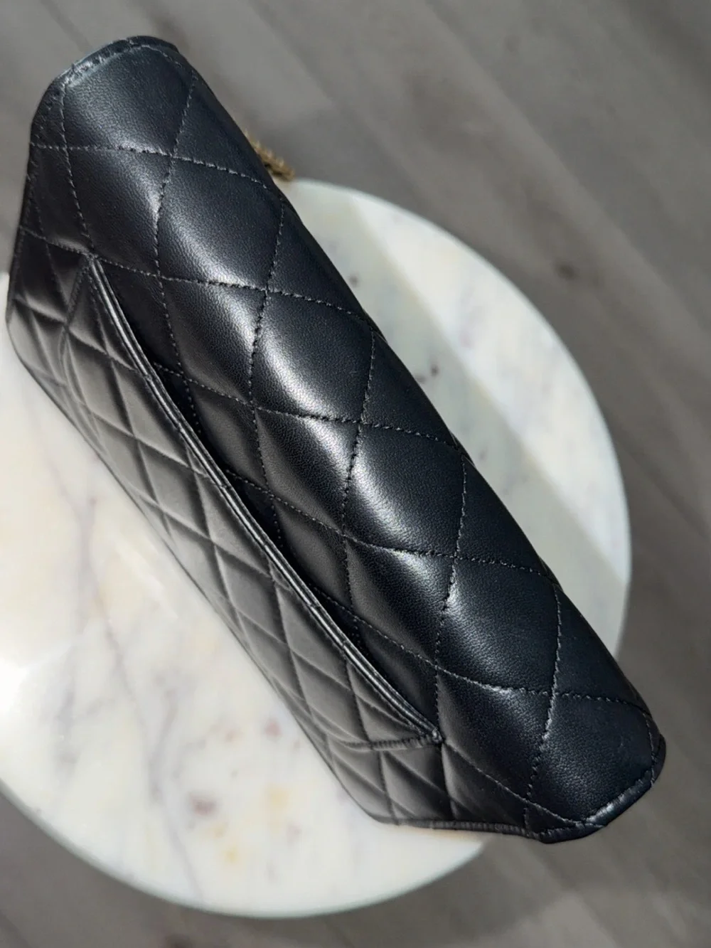 CHANEL Black Quilted Lambskin Crossbody with Gold Chain
